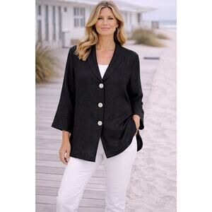 Christopher Calvin 100% Linen Jacket Black Button Front Lightweight Womens XL